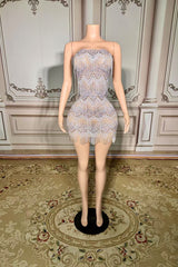 Strapless Mini Graduation Dress Silver Cocktail 1920s Party Dress with Fringes