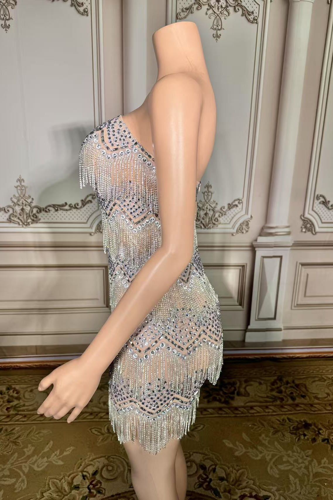 Strapless Mini Graduation Dress Silver Cocktail 1920s Party Dress with Fringes