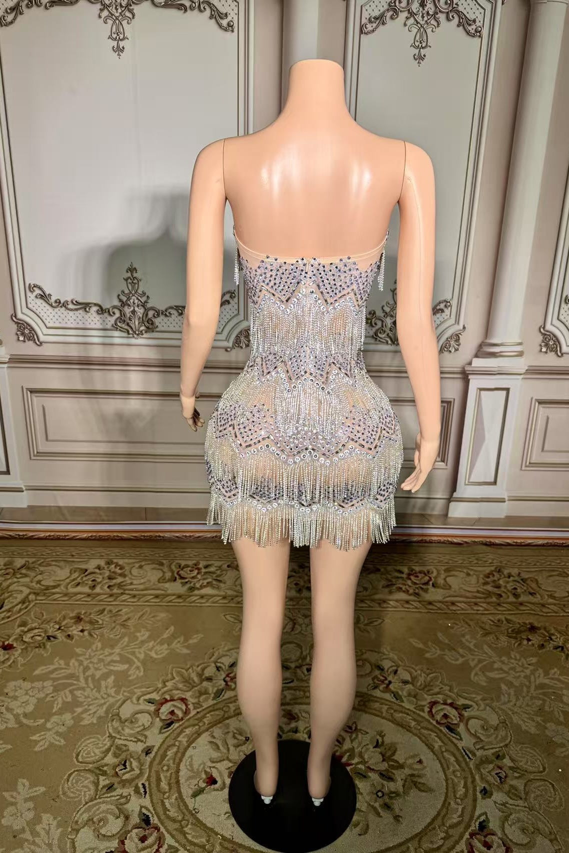 Strapless Mini Graduation Dress Silver Cocktail 1920s Party Dress with Fringes