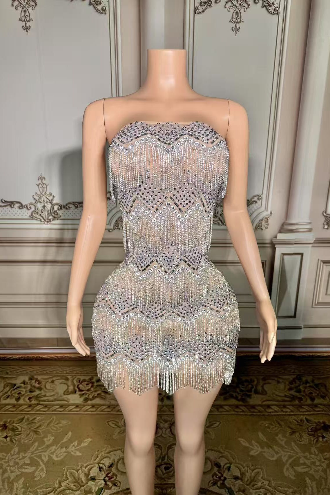 Strapless Mini Homecoming Dress Silver Cocktail 1920s Party Dress with Fringes