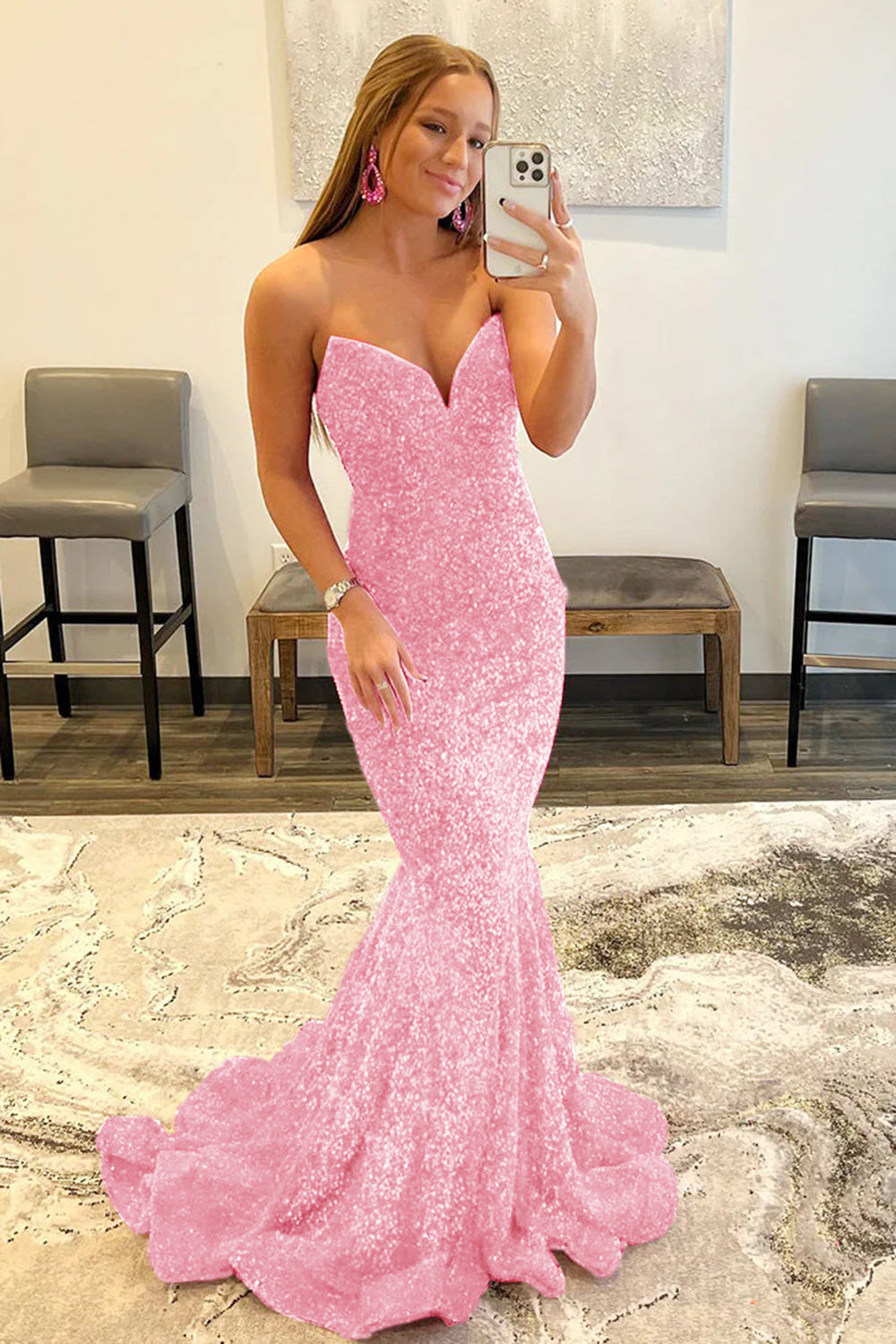 Strapless Sequined Black Prom Dress Mermaid Evening Dress