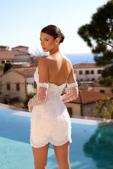 Dreamyannie Women Strapless Short Beach Wedding Dress Pearl Bodycon Bridal Dress Dreamyannie UK Dreamyannie Women Strapless Short Beach Wedding Dress Pearl Bodycon Bridal Dress Dreamyannie UK