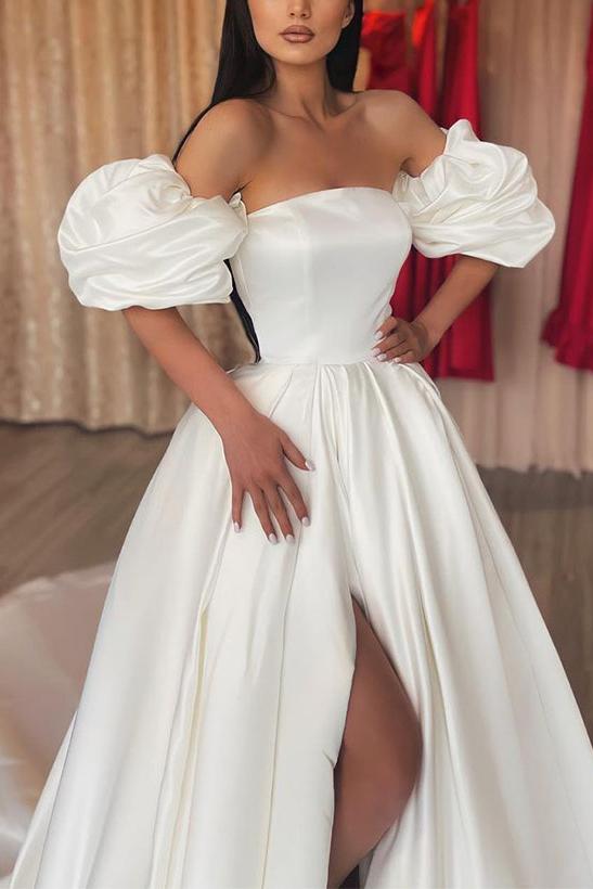 Strapless Sleeveless Court Train A-Line Wedding Dresses