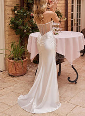 Strapless Sleeveless Satin Beach Wedding Dresses With Split Front