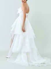 Strapless Sleeveless Sweep Train Beach Wedding Dresses