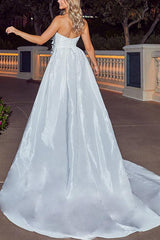 Strapless Sleeveless Taffeta Beach Wedding Dresses With Flower(s)