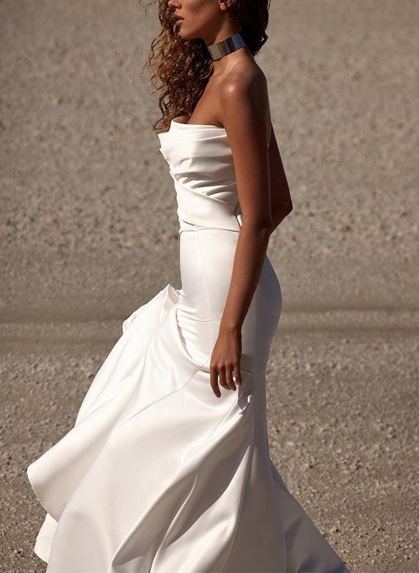 Strapless Trumpet Mermaid Elastic Satin Beach Wedding Dresses With Court Train