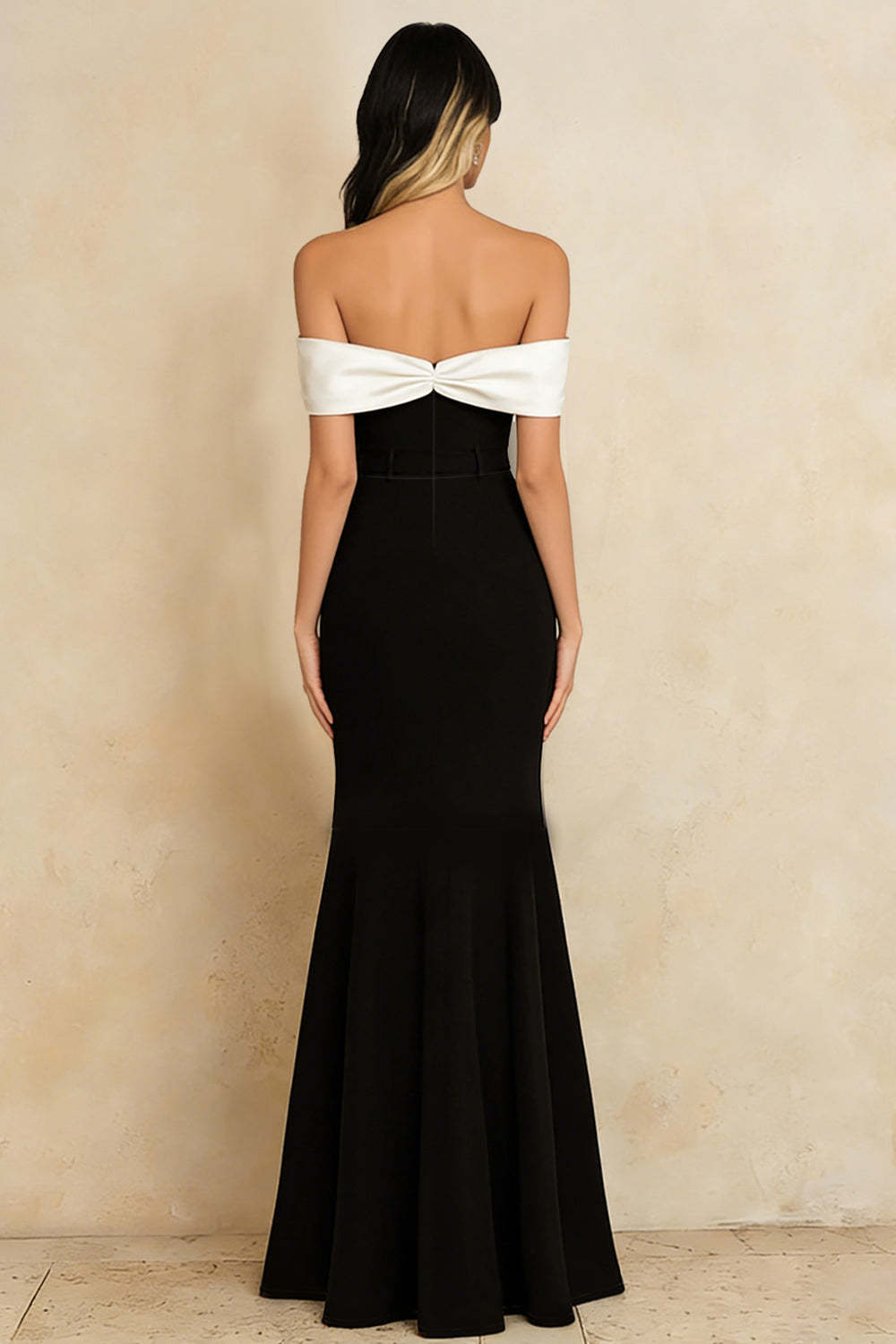 Stunning Black And White Off The Shoulder Long Mermaid Prom Dress