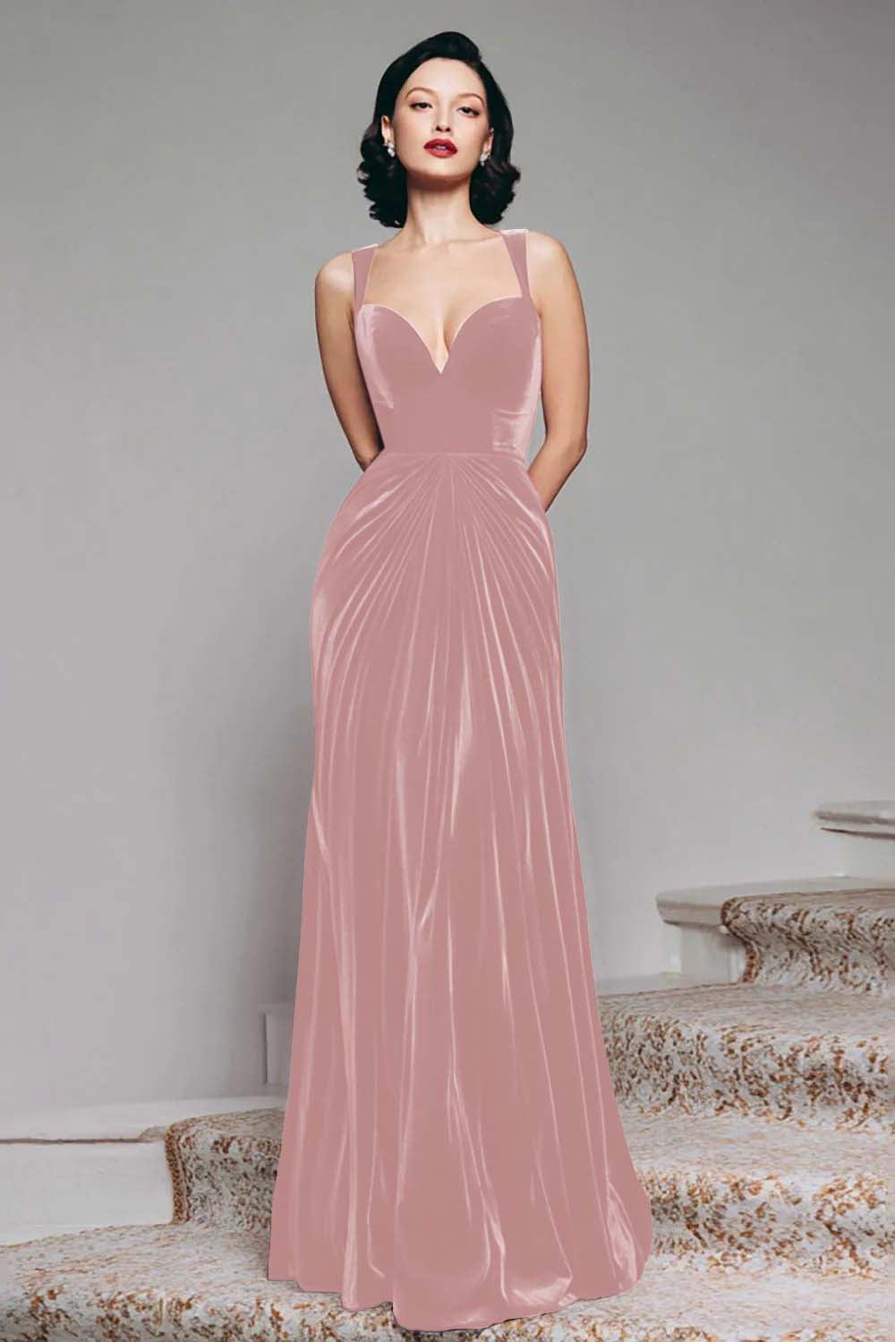 Stunning Burgundy Velvet Mermaid Thick Straps Long Prom Dress