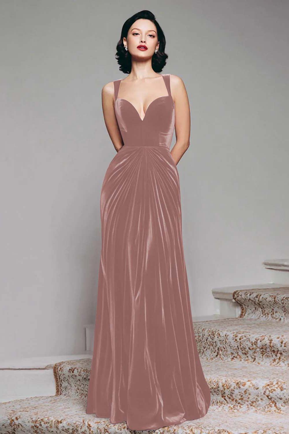 Stunning Burgundy Velvet Mermaid Thick Straps Long Prom Dress