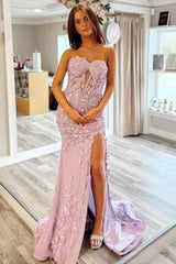 Stunning Mermaid Style Lilac Gown With Embroidery And Front Slit Prom Dress Formal Evening Gown