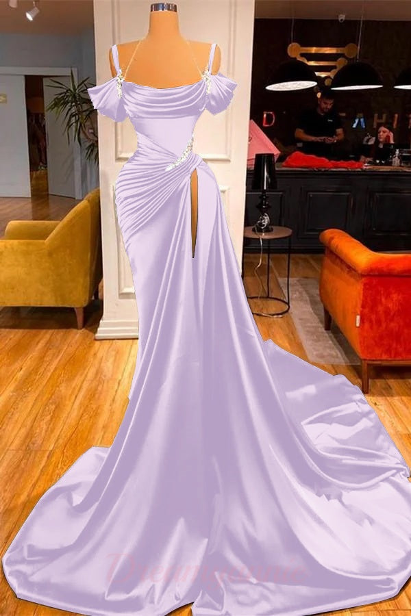 Stunning Off The Shoulder Mermaid Prom Dress Ruffles With High Split