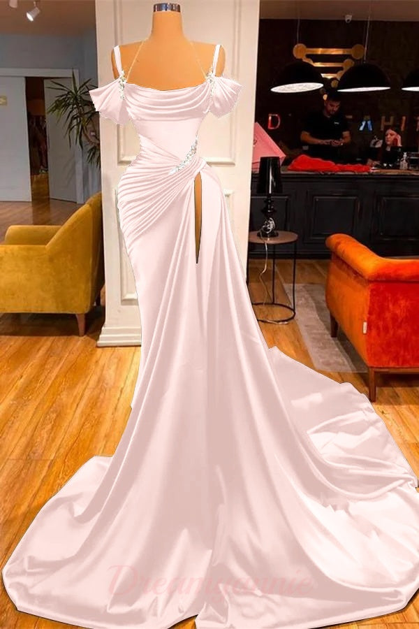 Stunning Off The Shoulder Mermaid Prom Dress Ruffles With High Split