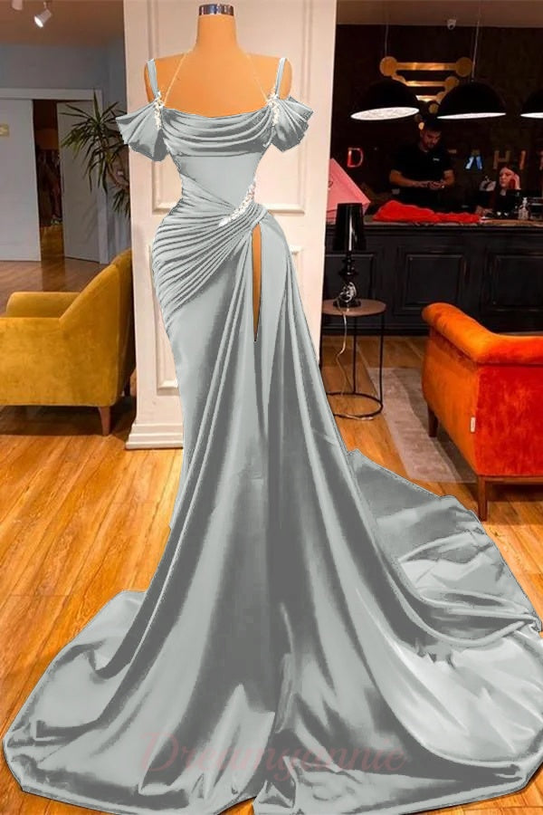 Stunning Off The Shoulder Mermaid Prom Dress Ruffles With High Split