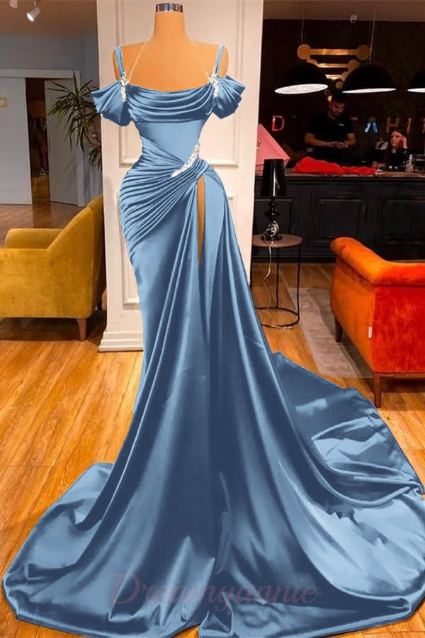 Stunning Off The Shoulder Mermaid Prom Dress Ruffles With High Split