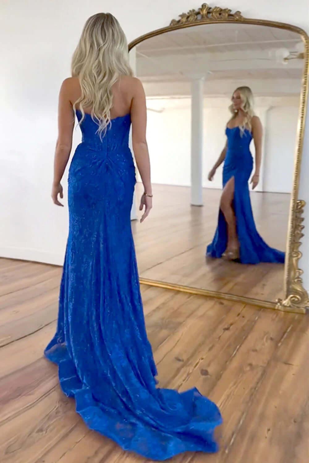 Dreamyannie Mermaid Lilac Prom Dress Strapless Corset Formal Dress With Appliques
