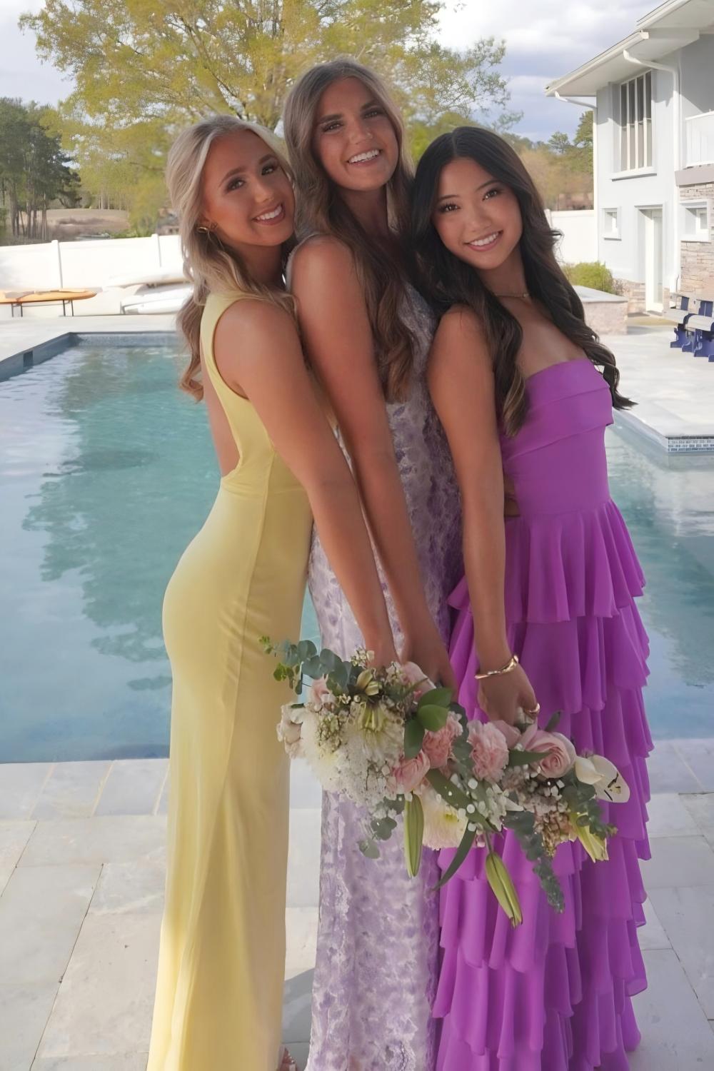 Dreamyannie Stylish A Line Strapless Purple Long Prom Dress With Ruffles Split Front Formal Evening Gown