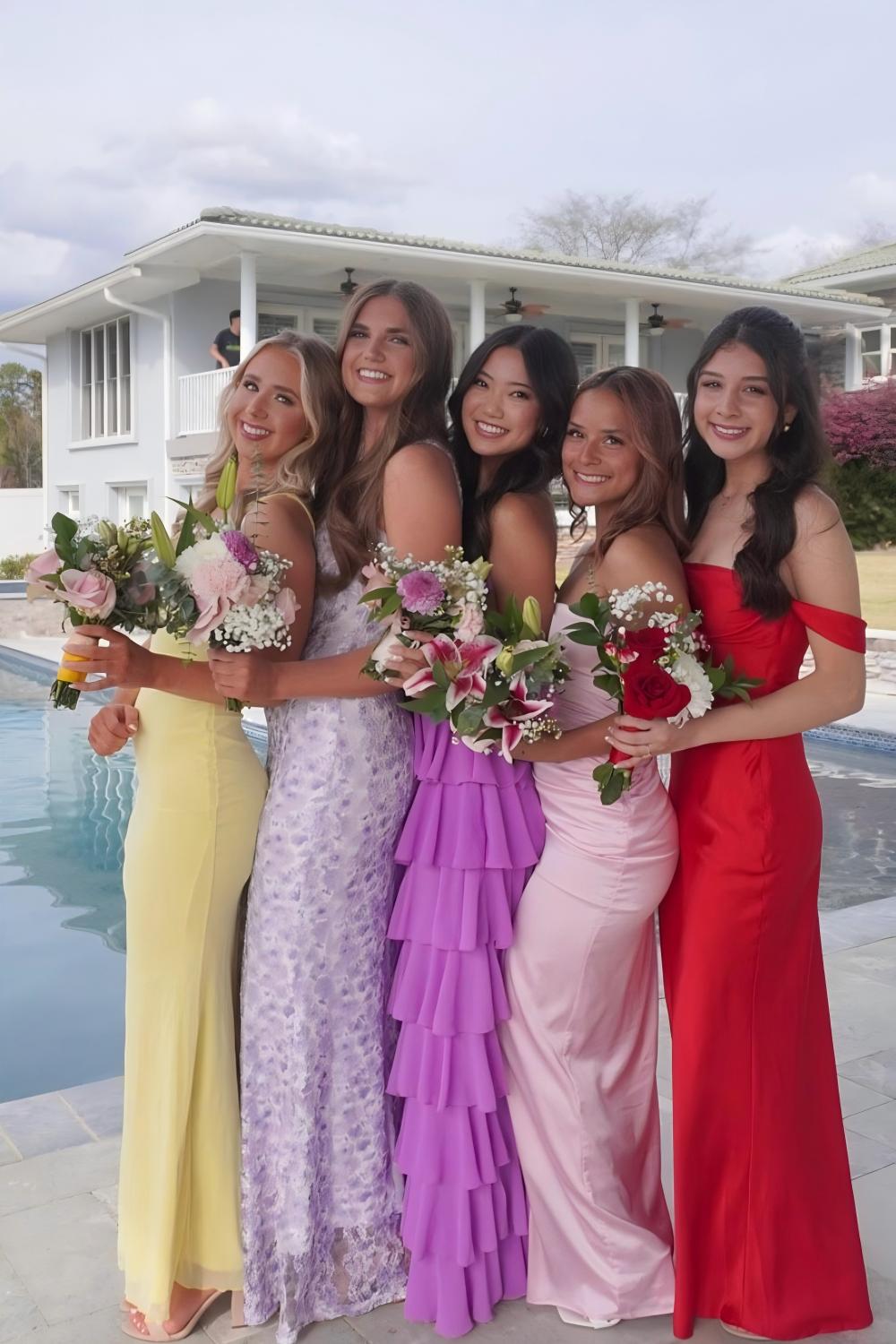 Dreamyannie Stylish A Line Strapless Purple Long Prom Dress With Ruffles Split Front Formal Evening Gown