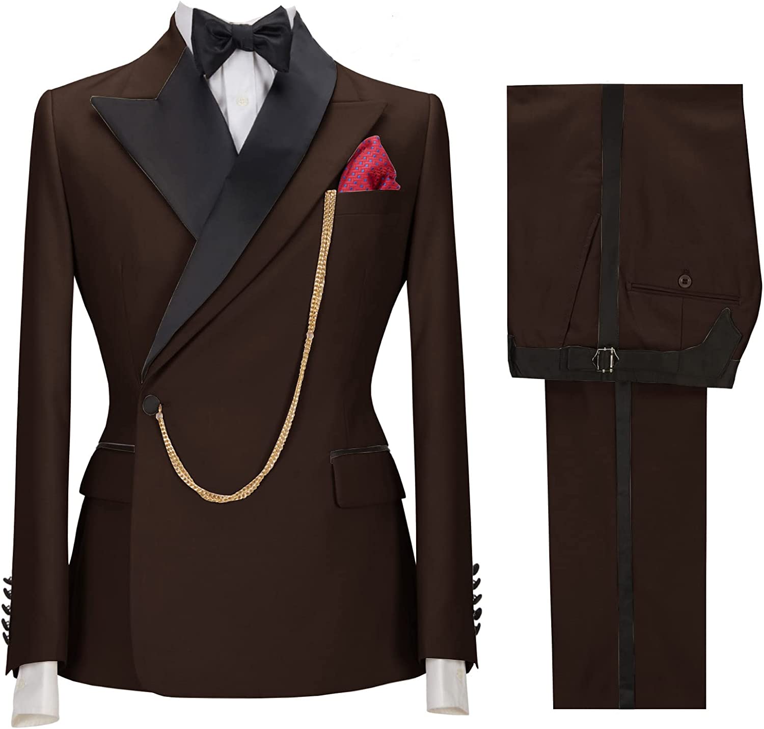 Stylish Brown Peaked Lapel 2 Piece Prom Suit for Men