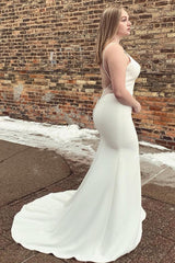 Stylish Mermaid Satin White Spaghetti Straps Long Plus Size Beach Wedding Dress with Button
