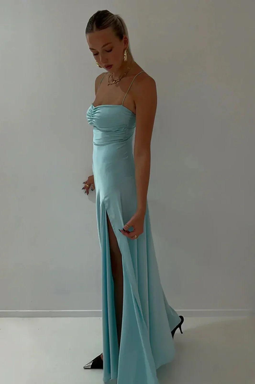 Stylish Sheath Spaghetti Straps Pink Party Dress With Criss Cross Back Formal Evening Gown