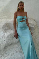 Stylish Sheath Sweetheart Blue Long Party Dress With Keyhole Formal Evening Gown