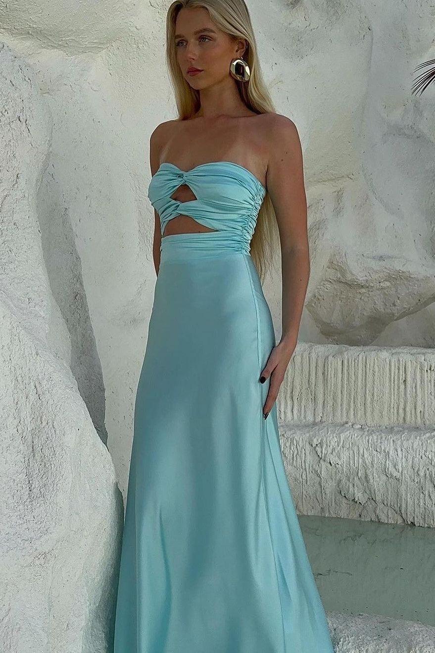 Stylish Sheath Sweetheart Blue Long Party Dress With Keyhole Formal Evening Gown