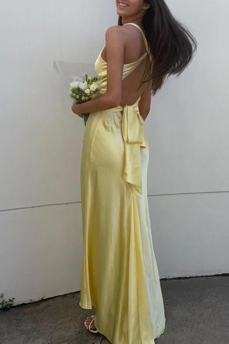 Stylish Sheath V Neck Green Long Party Dress With Open Back Bowknot Formal Evening Gown