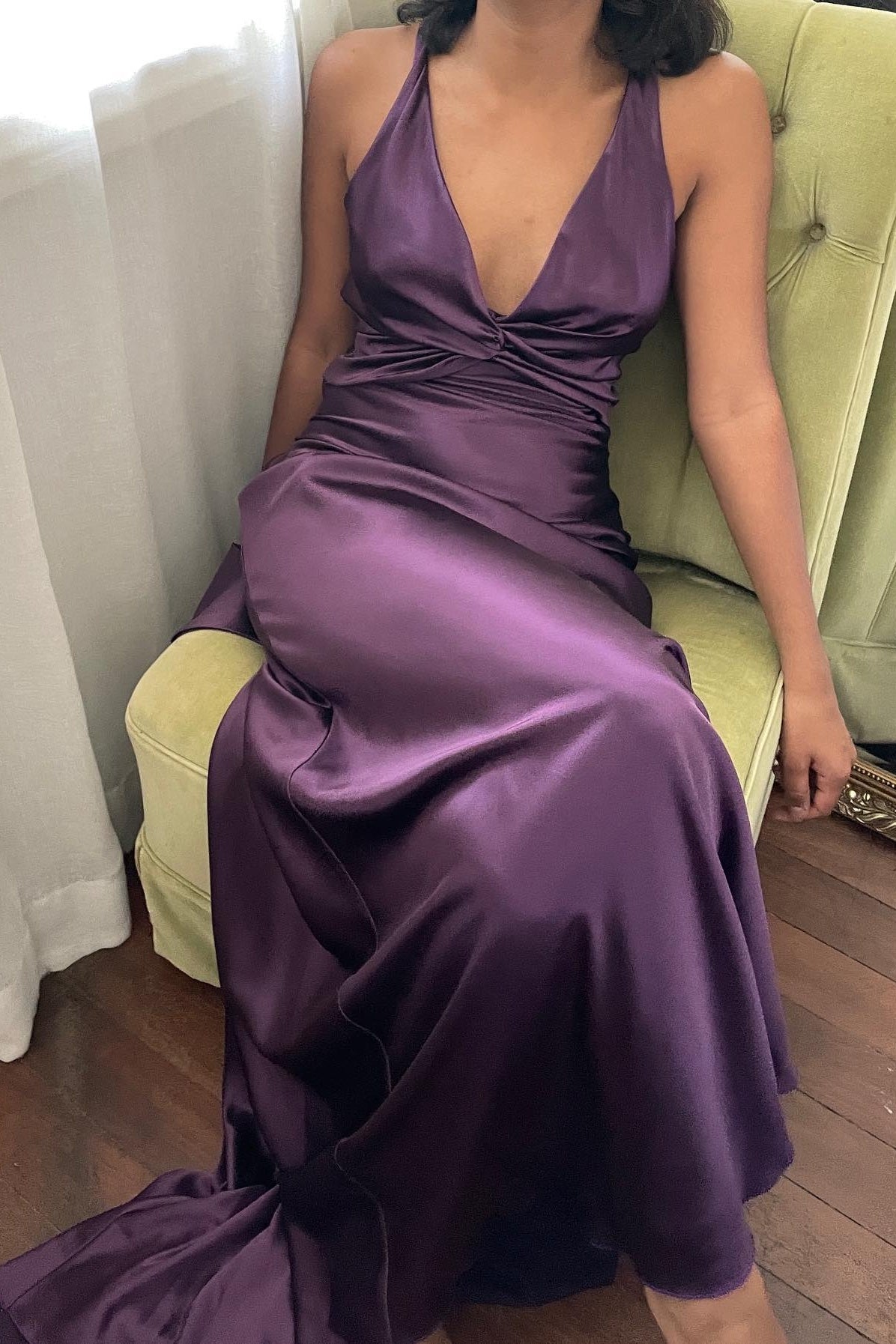 Stylish Sheath V Neck Green Long Party Dress With Open Back Bowknot Formal Evening Gown