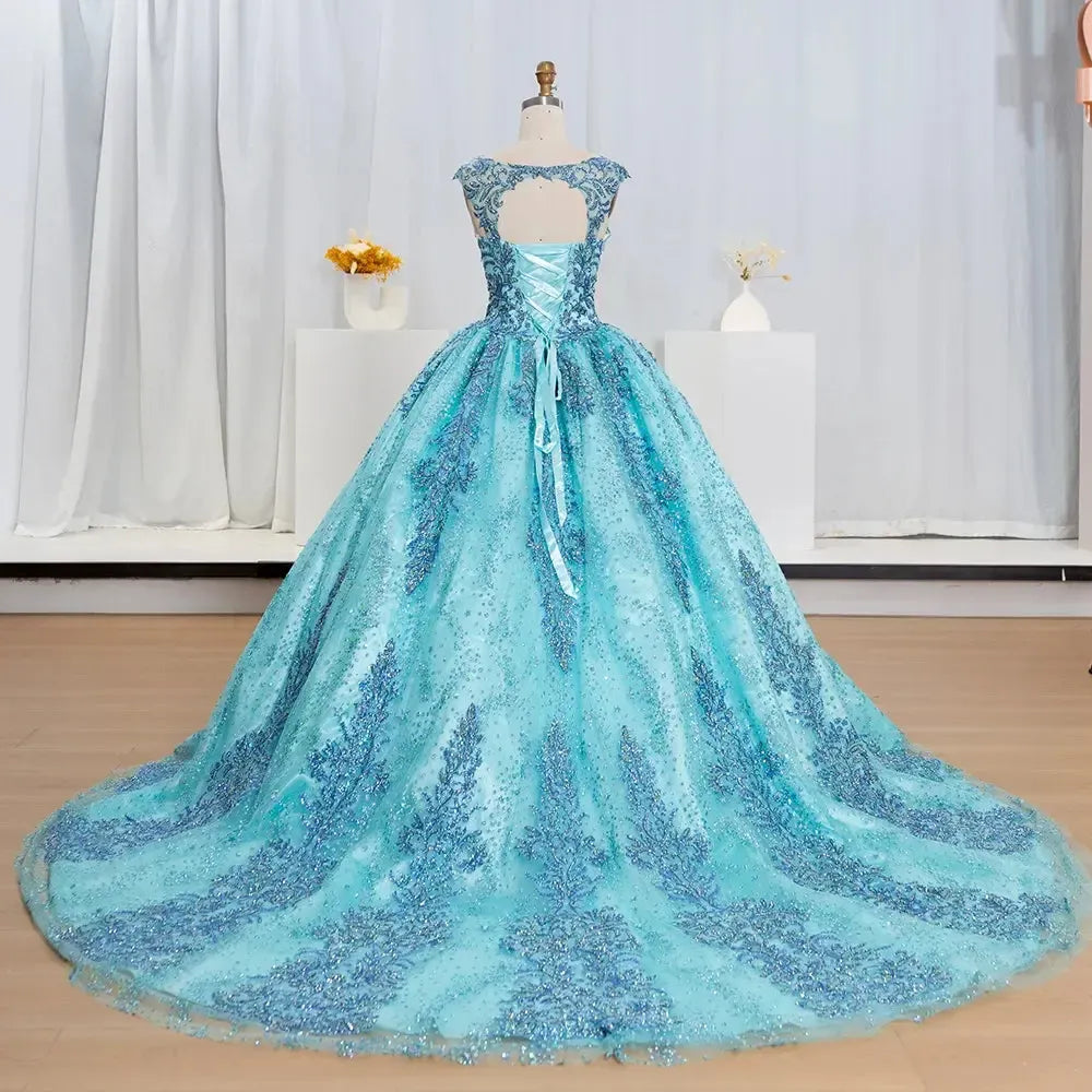 Sweet Princess Lace Ball Gown Quinceanera Dress Scoop Prom Dress Formal Gown Sweet 16 Party Dress