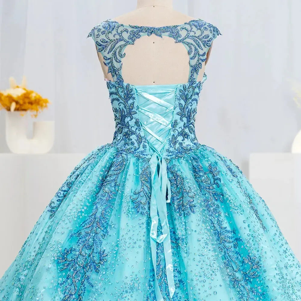 Sweet Princess Lace Ball Gown Quinceanera Dress Scoop Prom Dress Formal Gown Sweet 16 Party Dress
