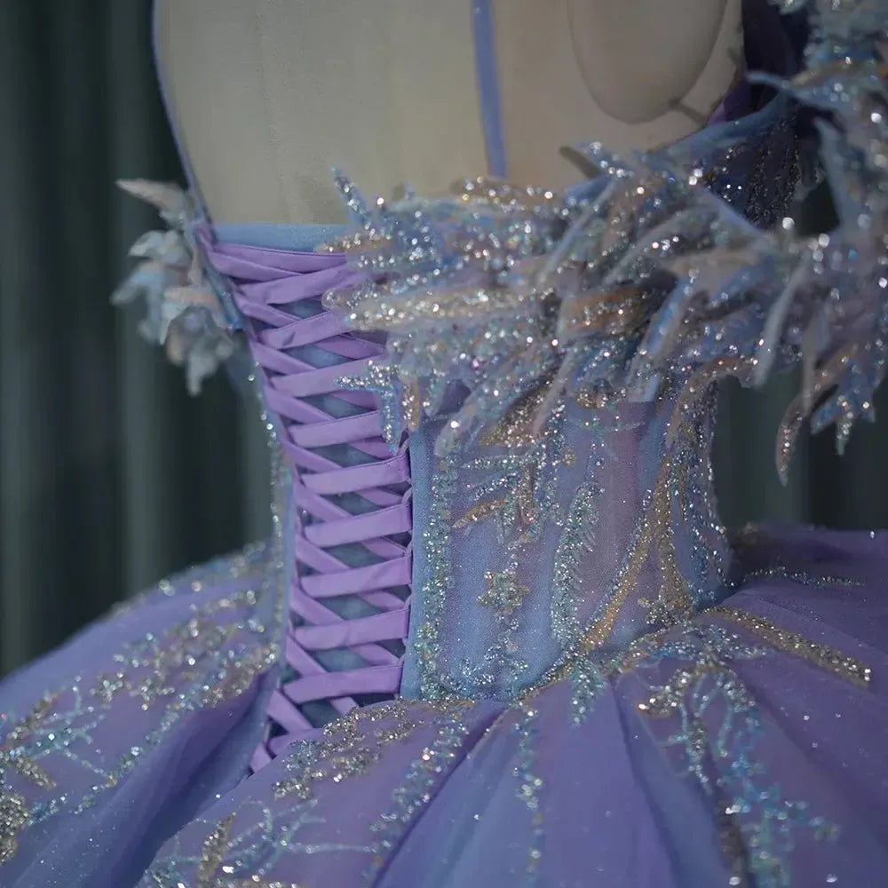 Sweet Purple Quinceanera Dress For 16Th Year Girl Floral Lace Up 15 Prom Gown Ball Gown Dress