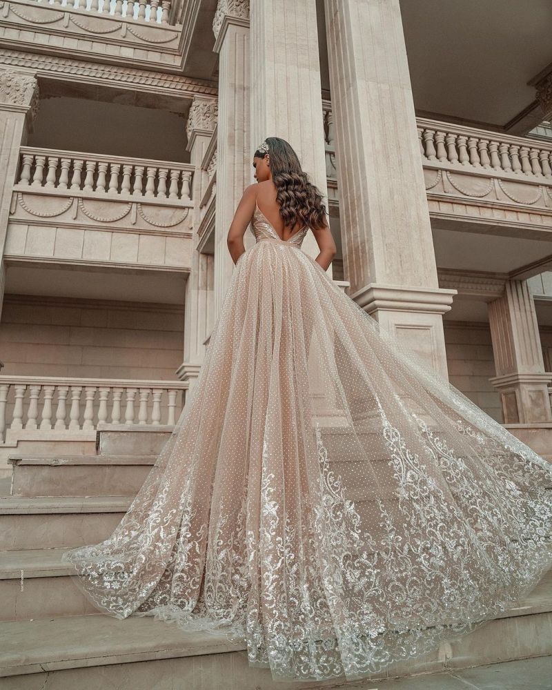 Sweetheart Beach Wedding Dress Lace Appliques Mermaid Bridal Dress With Panel Train