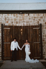 Sweetheart Beach Wedding Dress Mermaid Corset Lace Panel Train Bridal Gown