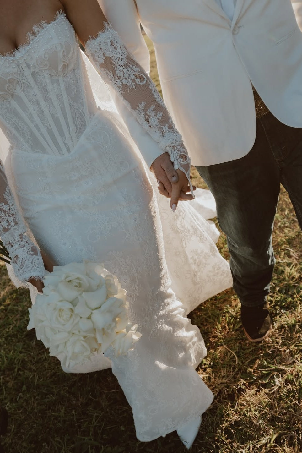 Sweetheart Beach Wedding Dress Mermaid Corset Lace Panel Train Bridal Gown