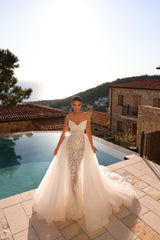 Sweetheart Beach Wedding Dress Mermaid Lace Appliques Bridal Dress with Panel Train