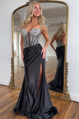 Sweetheart Corset Blush Prom Dress Mermaid Formal Dress With Slit