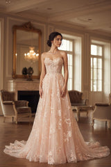 Sweetheart Corset Wedding Dress A Line Lace Appliqued Bridal Gown