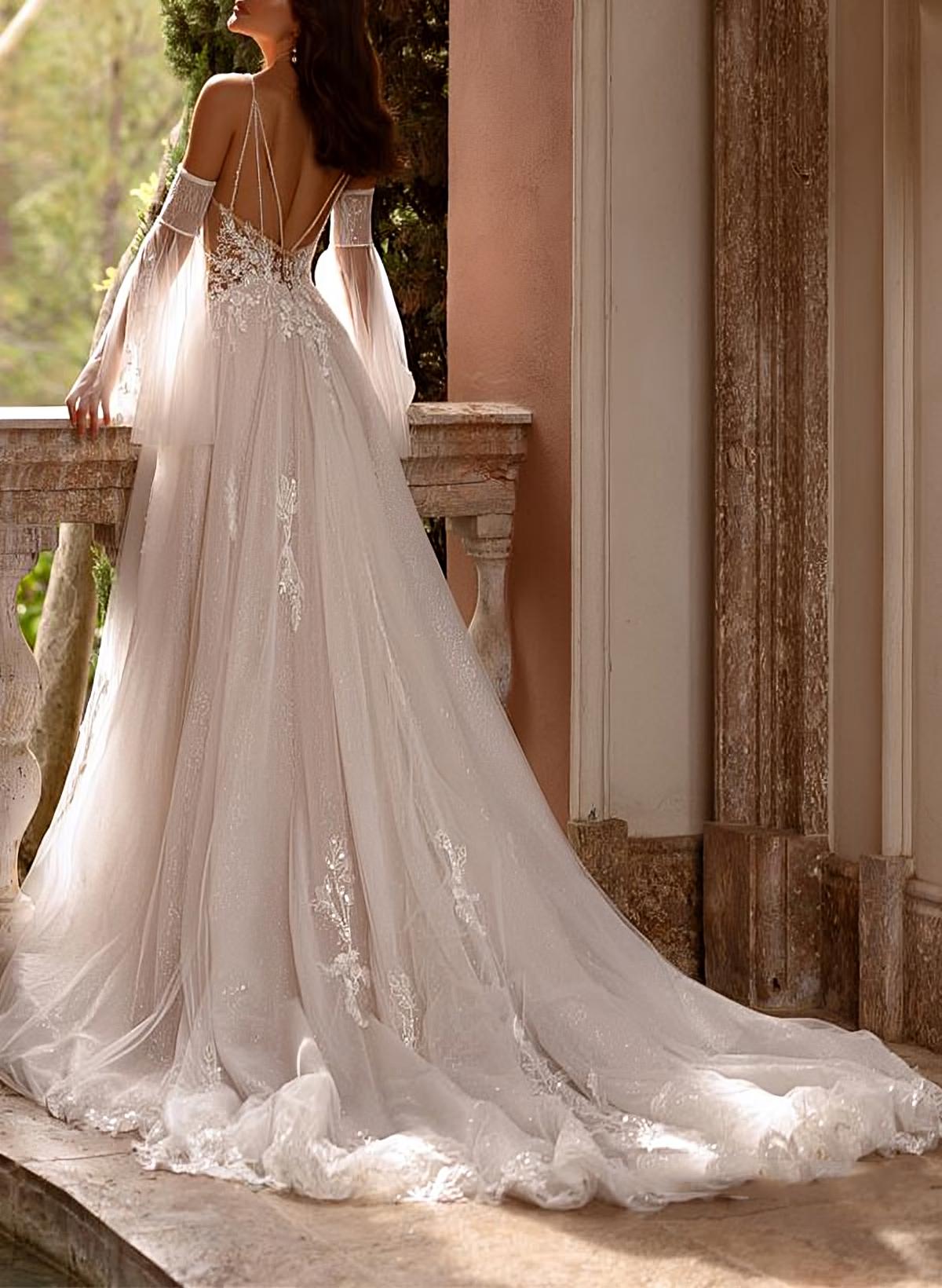 Sweetheart Court Train Beach Wedding Dresses With Appliques Lace