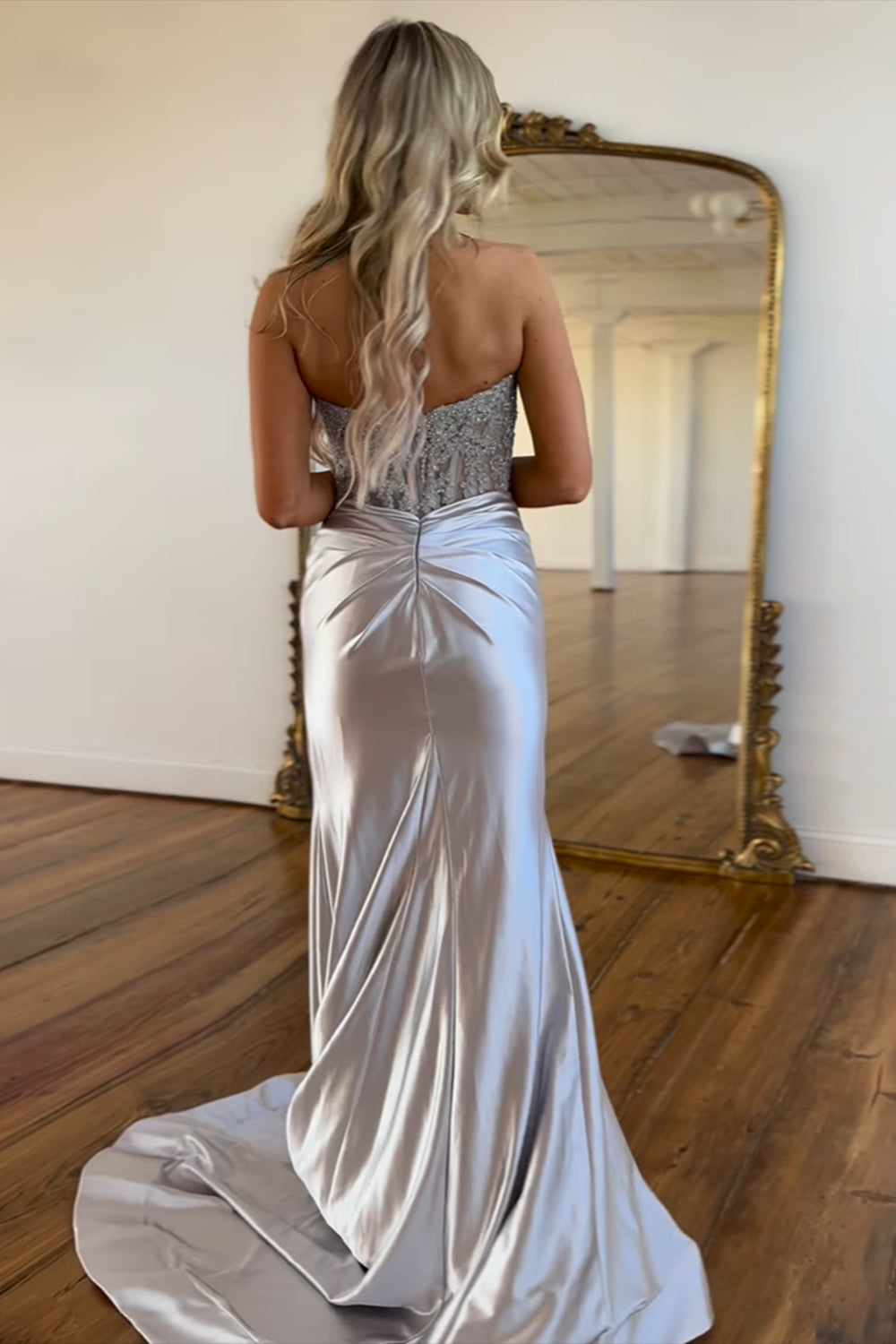 Sweetheart Navy Prom Dress Mermaid Corset Long Evening Dress with Slit