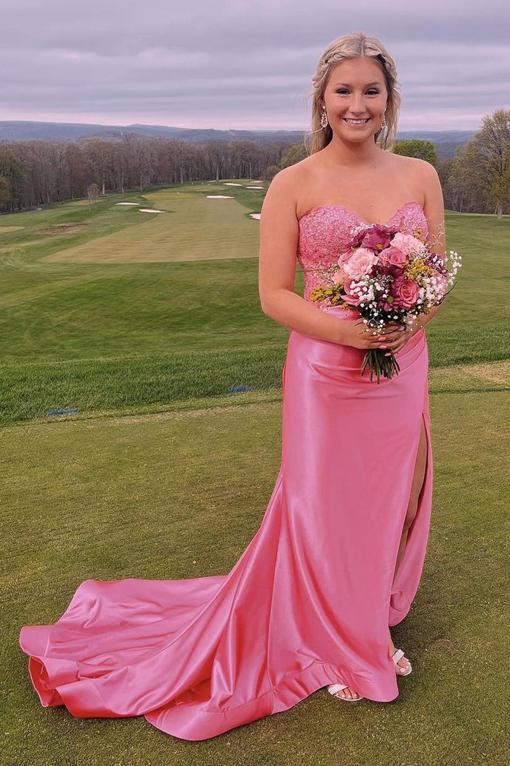 Sweetheart Navy Prom Dress Mermaid Corset Long Evening Dress with Slit