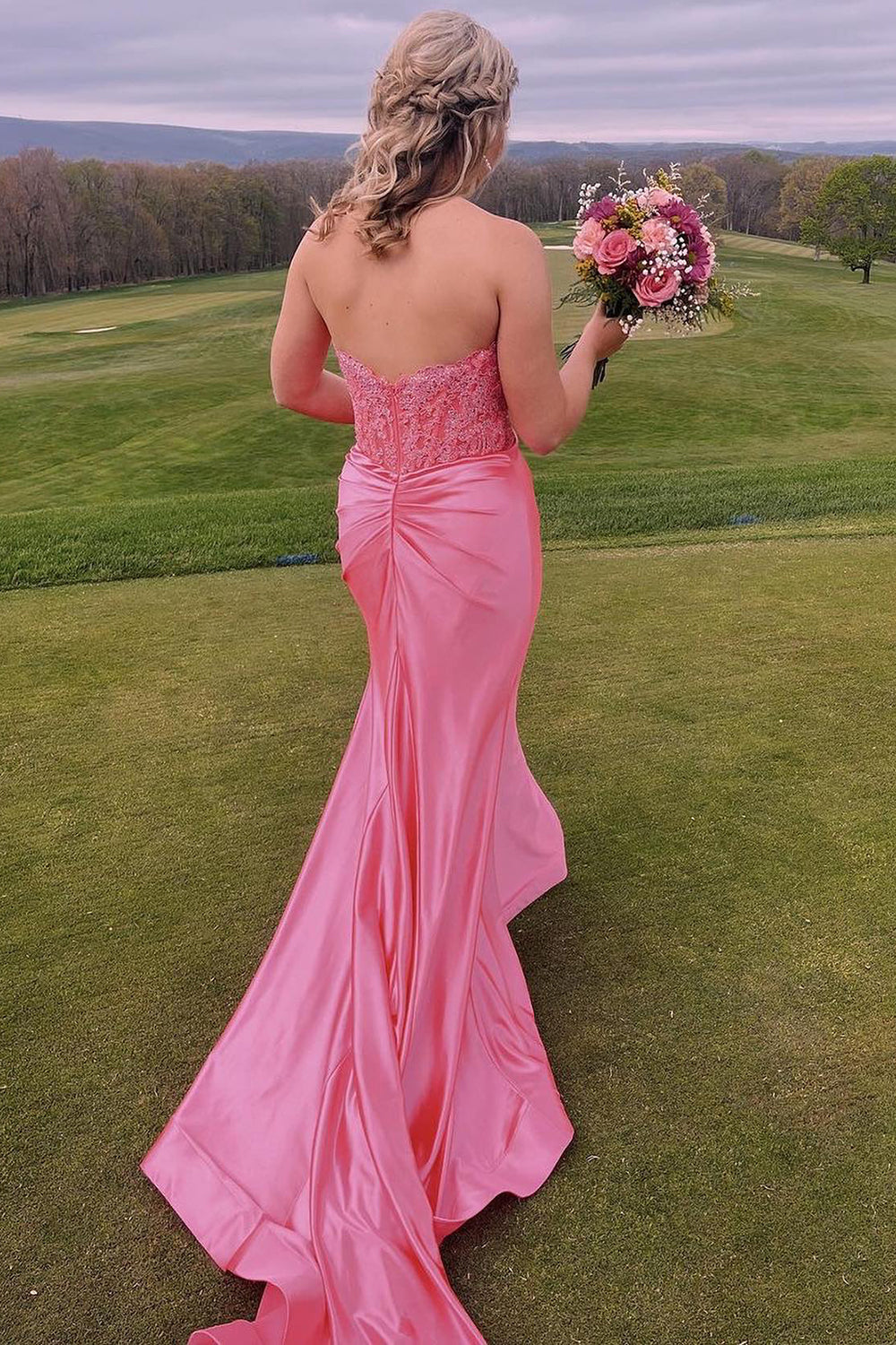 Sweetheart Navy Prom Dress Mermaid Corset Long Evening Dress with Slit