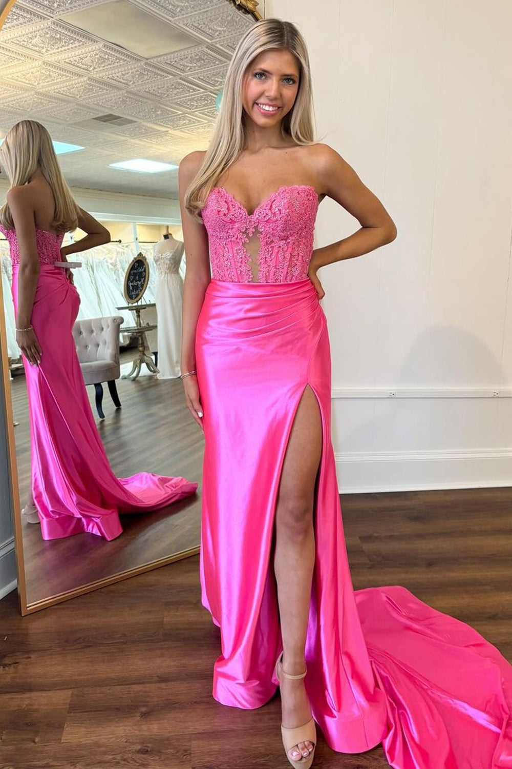 Sweetheart Navy Prom Dress Mermaid Corset Long Evening Dress with Slit