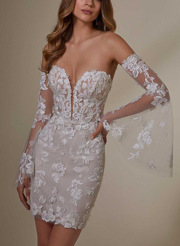 Sweetheart Long Sleeves Lace Beach Wedding Dresses With Detachable Train