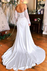 Sweetheart Long Sleeves Satin Beach Wedding Dresses With Split Front