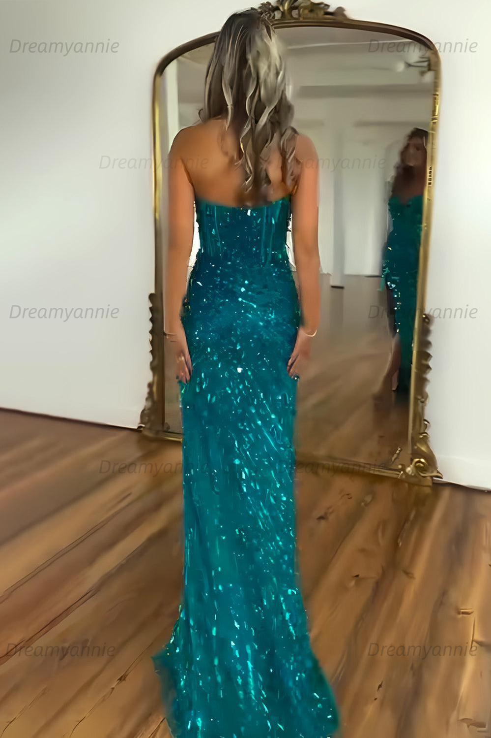 Sweetheart Mermaid Sequined Prom Dress With High Slit Skirt Evening Gown
