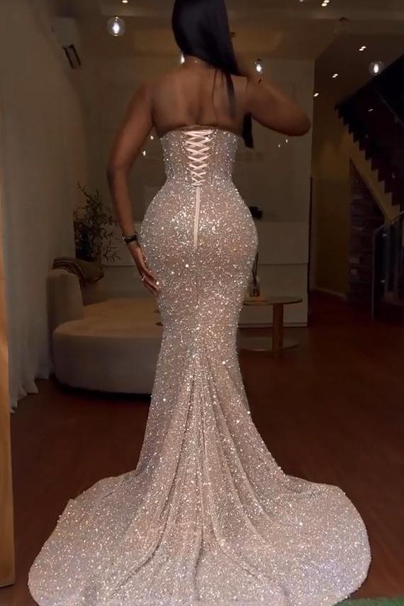 Sweetheart Mermaid Sequins Prom Dress Long With Slit