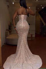 Sweetheart Mermaid Sequins Prom Dress Long With Slit