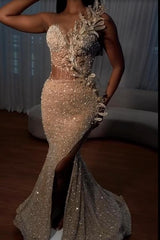 Sweetheart Mermaid Sequins Prom Dress Long With Slit