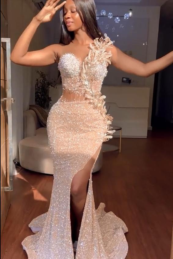 Sweetheart Mermaid Sequins Prom Dress Long With Slit